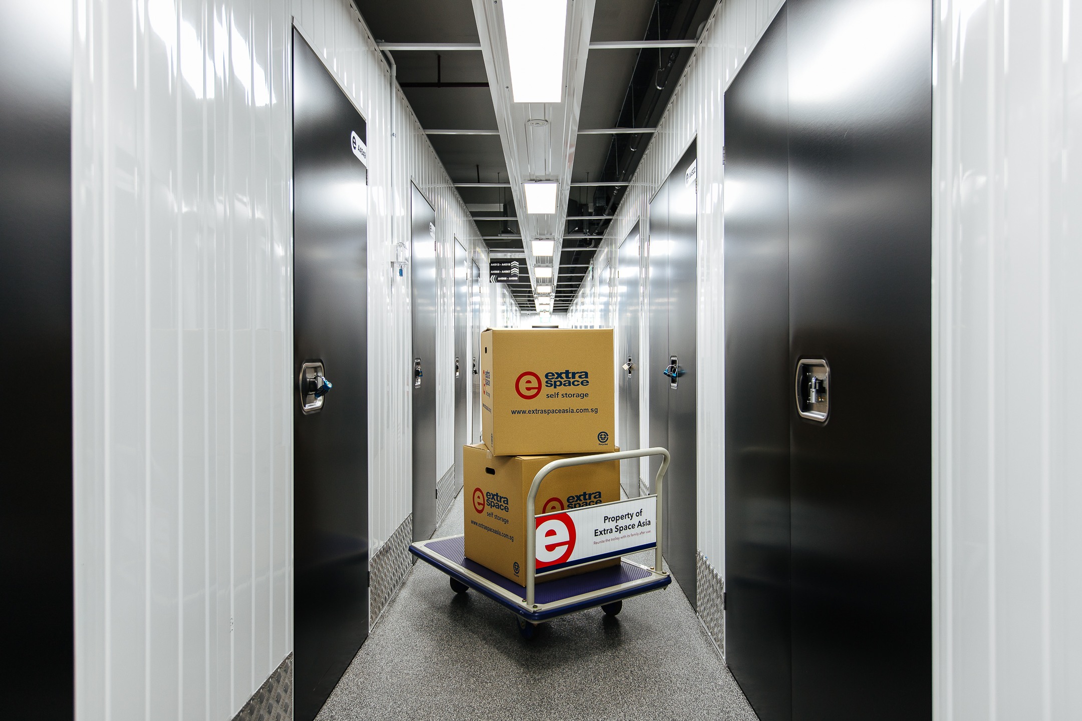 storage boxes on trolley