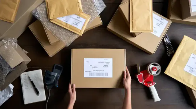Female warehouse manager organizing inventory and documents related to storage in Singapore.